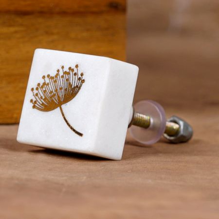 White and Golden Dandelion Stone Decorative Knobs for Dresser